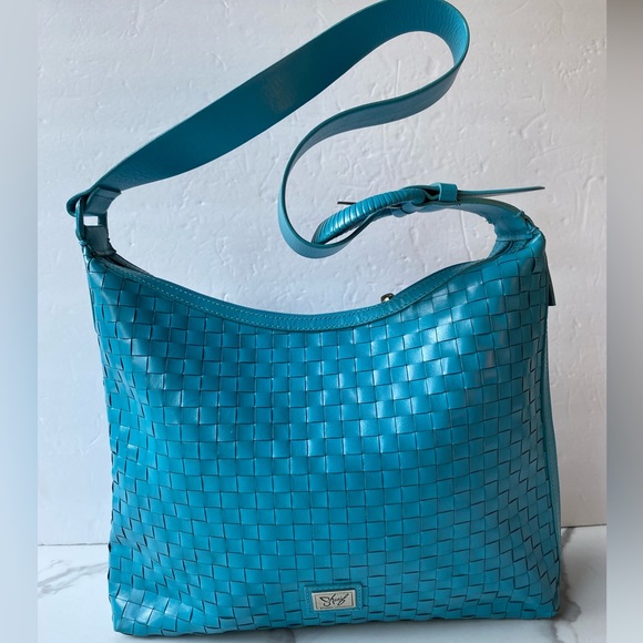 Sharif Handbags - Sharif Luxury Blue Woven Leather Hobo Bag